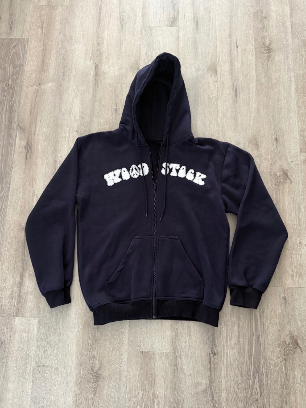 Woodstock Navy Blue Hooded Zip Up Hoodie NWOT Size Large